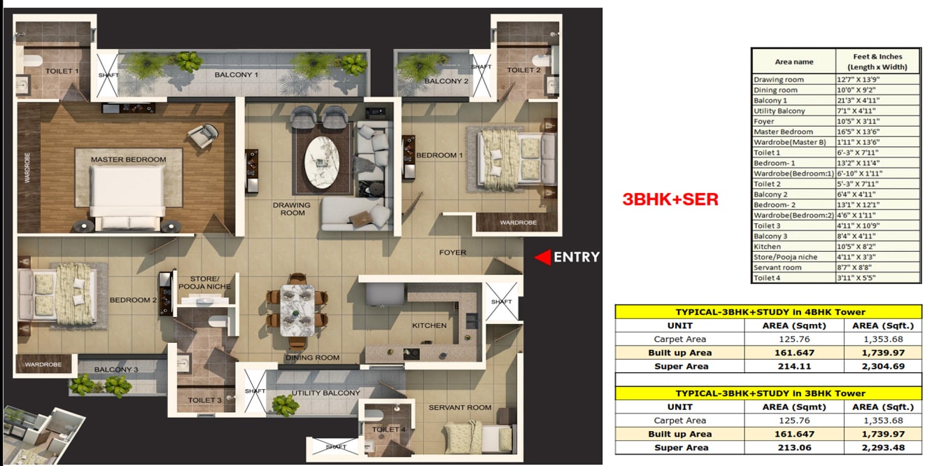 Gaur Aspire Leisure Park 3 BHK Floor Plan