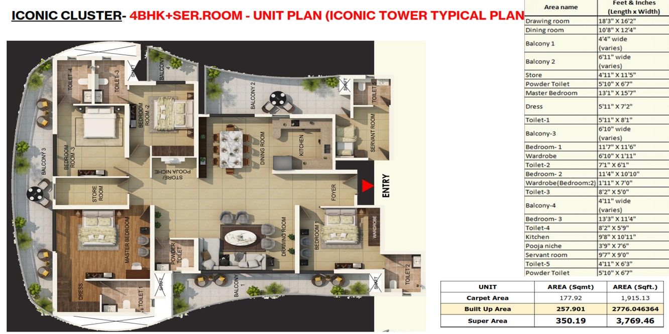 Gaur Aspire Leisure Park 4 BHK Floor Plan